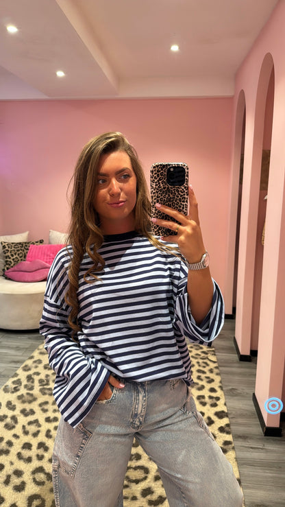 Streep Longsleeve Navy/Licht Blauw