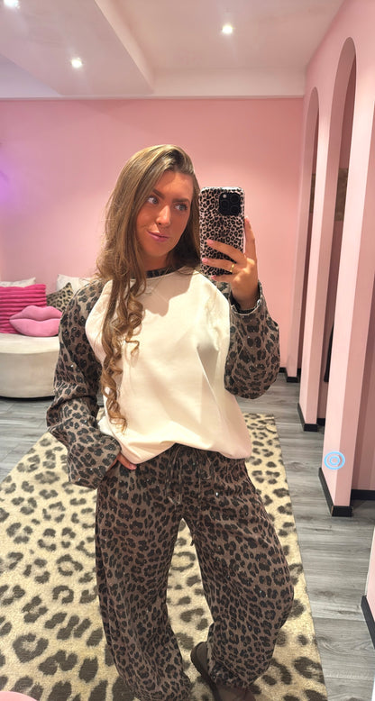 Comfy Chic Set Taupe Leopard Strass