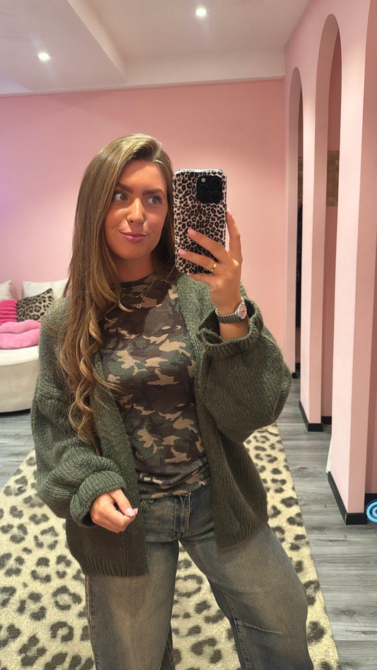 Cozy Knit Cardigan Army Groen