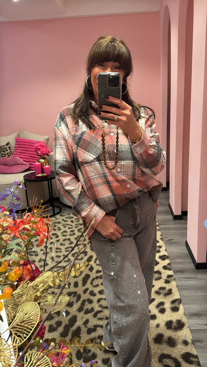 Musthave Strass Blouse Grijs/Roze