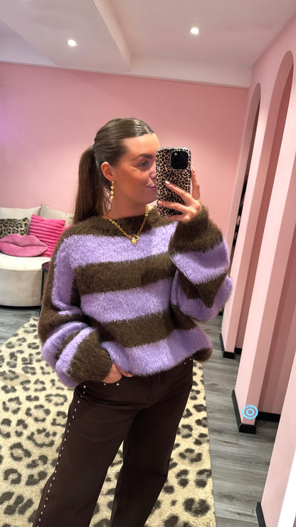 So Soft Knitted Trui Lila/Bruin