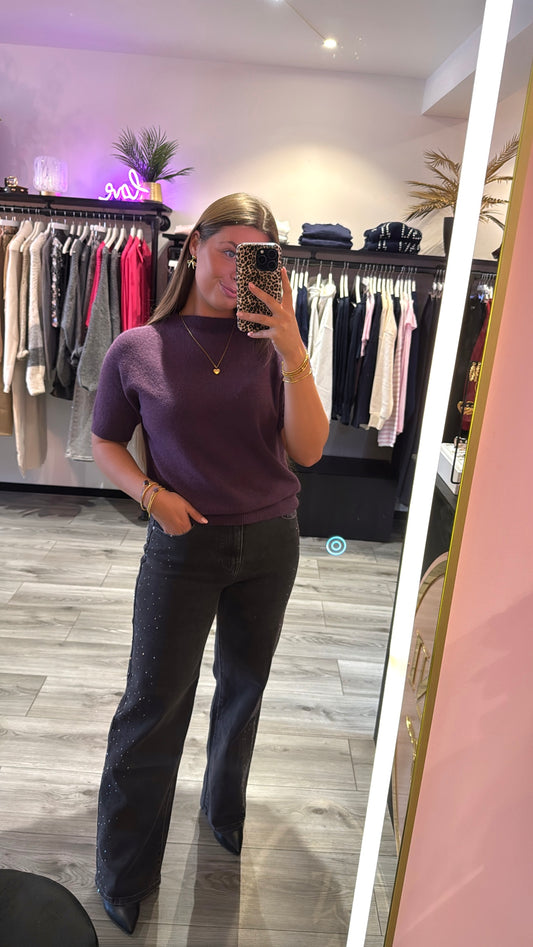 Wide Leg Jeans Zwart Strass 0050