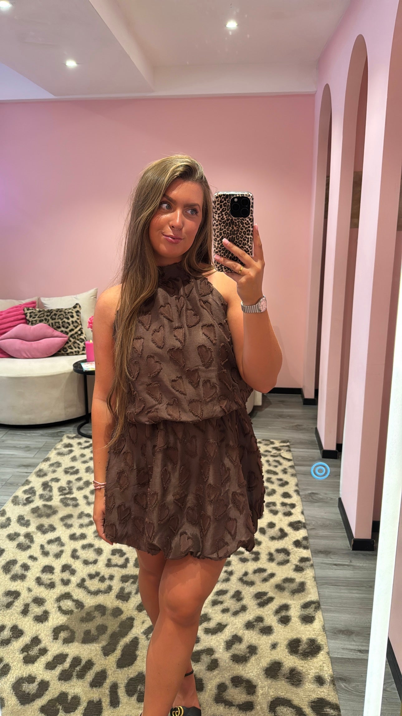 Heart Detail Bubble Dress Brown