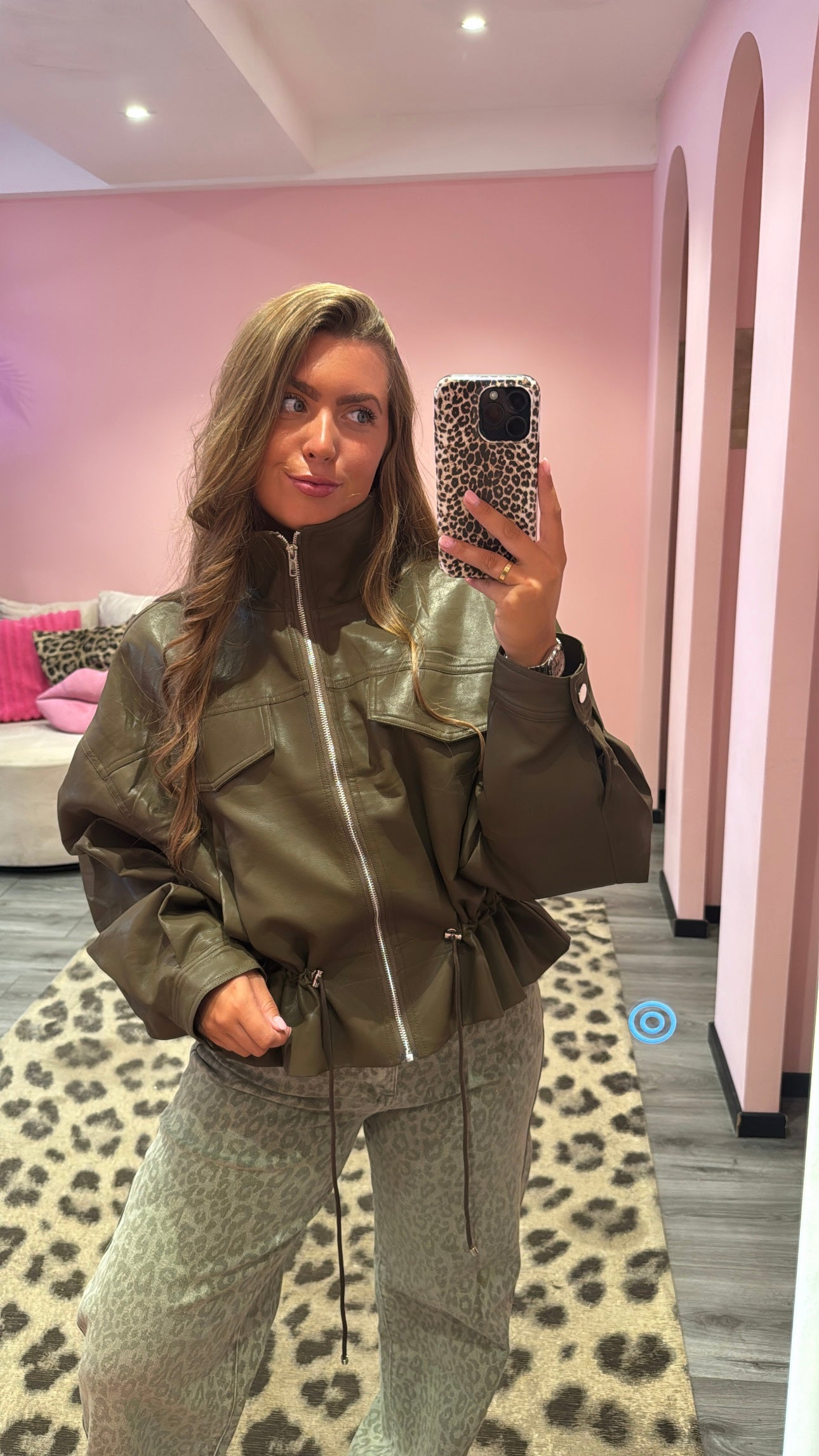Nova Leather Jacket Army Groen