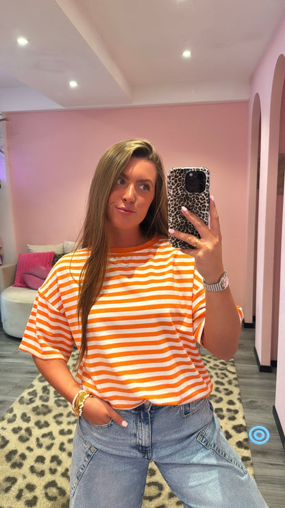Stripe T-Shirt Oranje/Wit