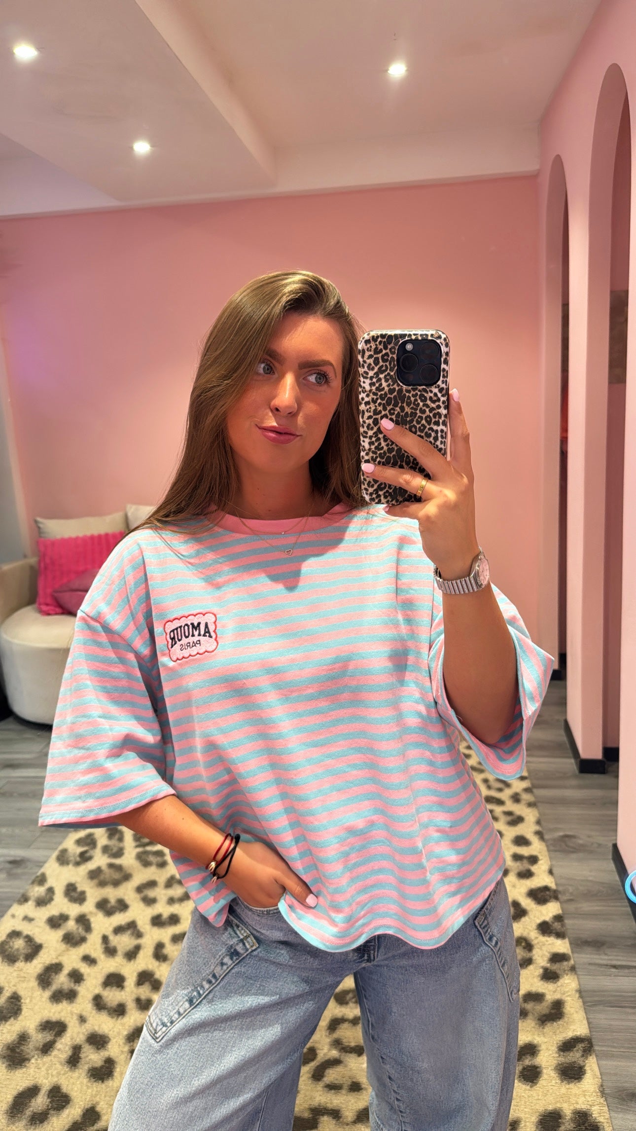 Amour Stripe T-Shirt Roze/Turquoise
