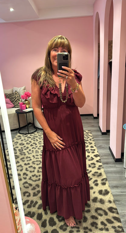 Ruffle Romance Jurk Bordeaux