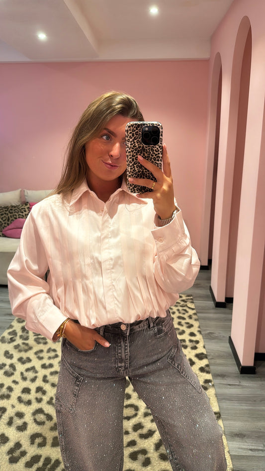 Ballon Stripe Blouse Licht Roze