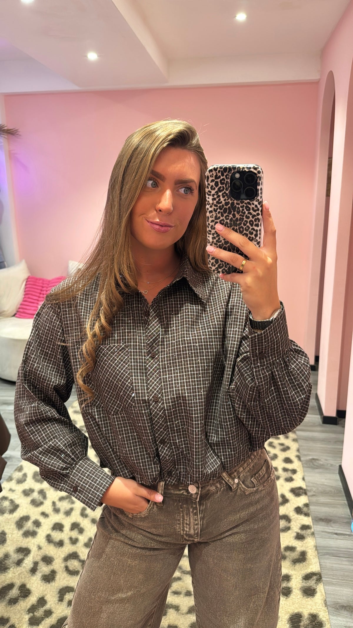 Sparkle Check Blouse Bruin