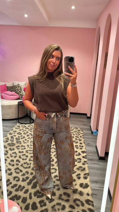 Queen Hearts Wide Leg Folded Waist Jeans 3966