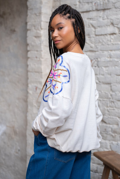 Gold&Silver Flower Sweater Off White