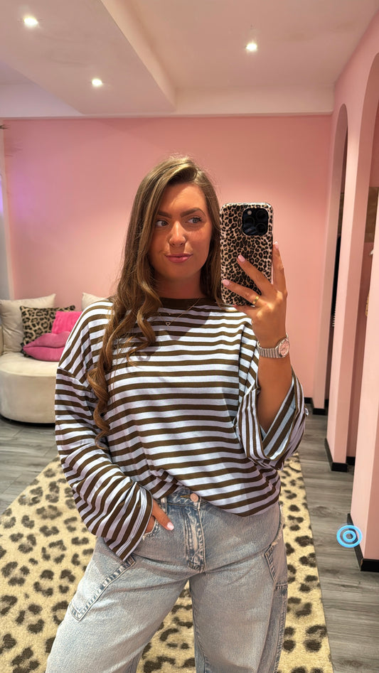 Streep Longsleeve Bruin/Blauw