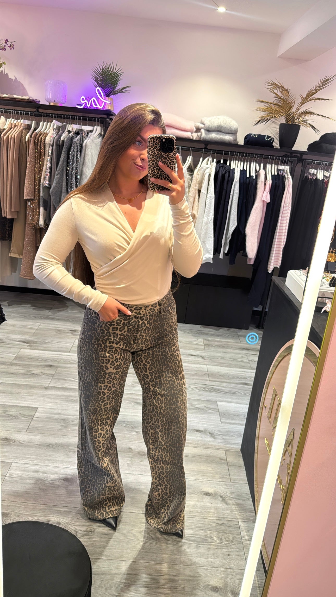 Leopard Wide Leg Jeans Long 6265