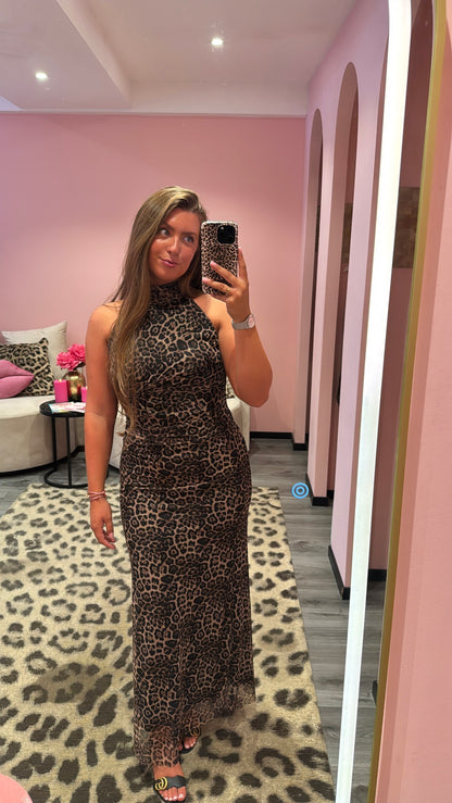Leopard Mesh Maxi Dress