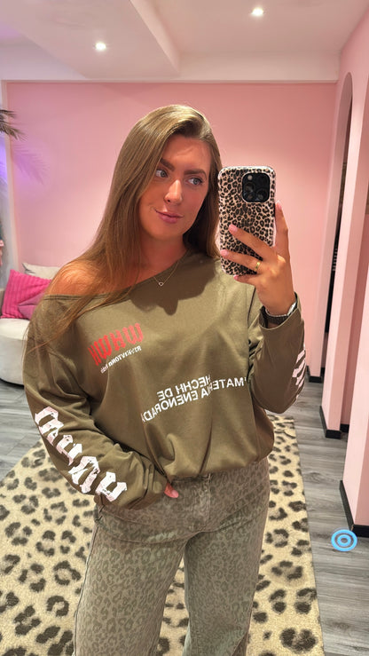 Off Shoulder Longsleeve Army Groen