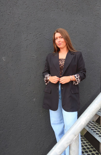 Blazer Met Panterprint Zwart