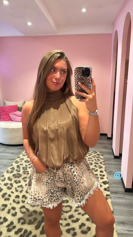 Satin Halter Top Camel