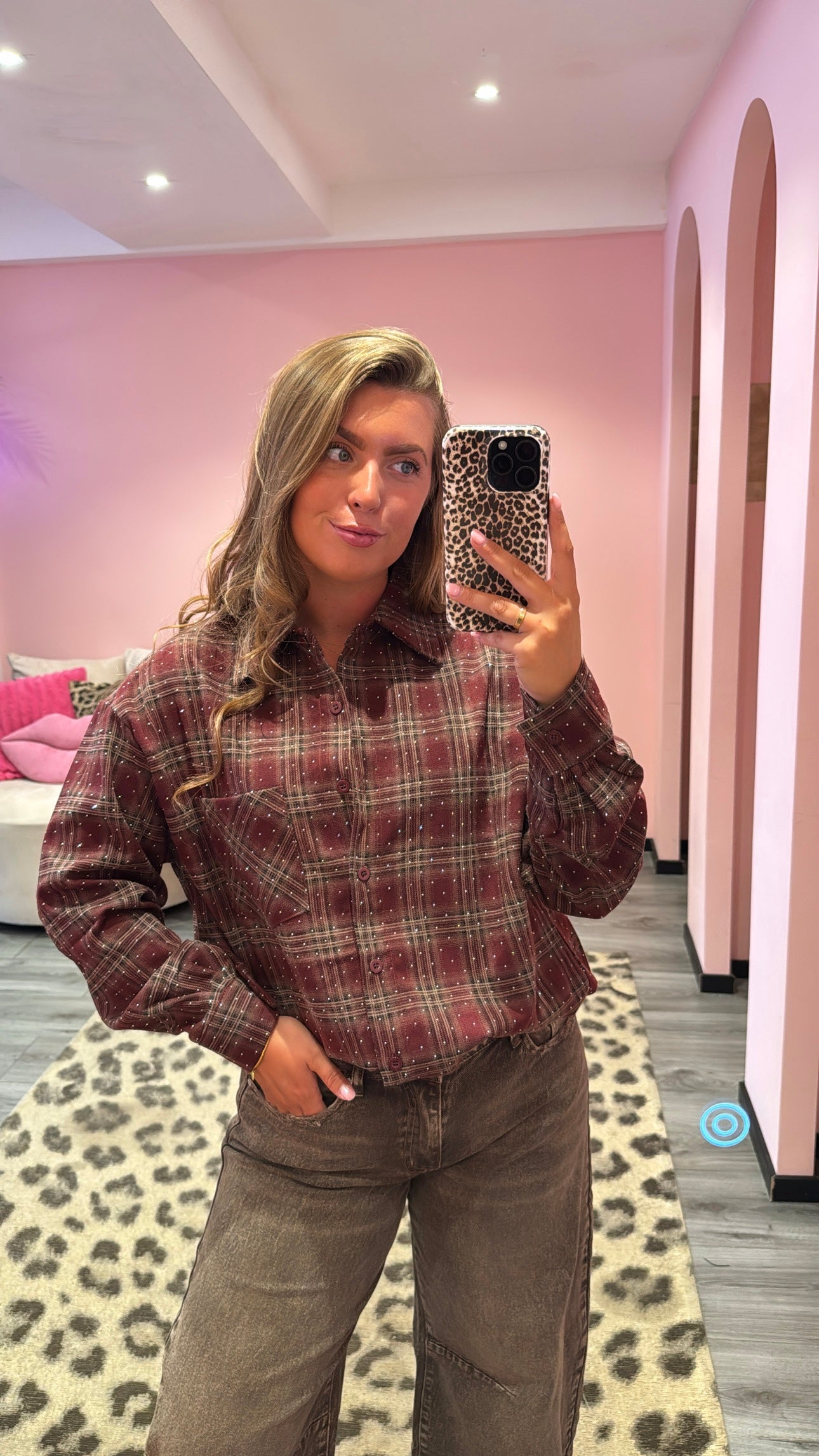 Checkered Flannel Sparkle Blouse Bordeaux