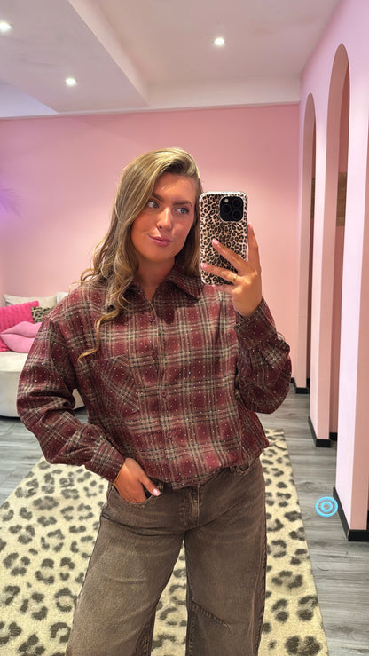 Checkered Flannel Sparkle Blouse Bordeaux