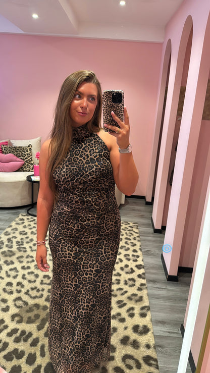 Leopard Mesh Maxi Dress