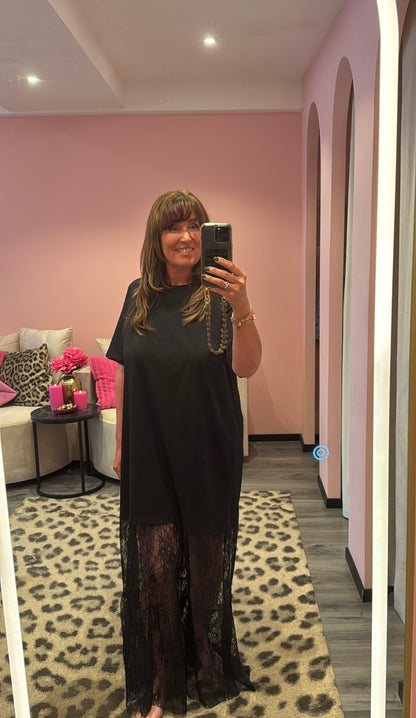 Lace T-Shirt Jurk Zwart