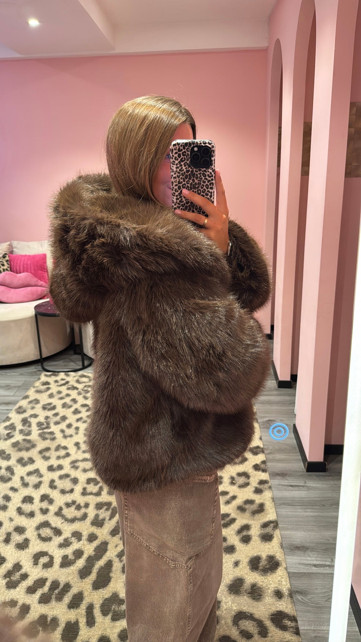 Milano Faux Fur Jacket Brown Capuchon