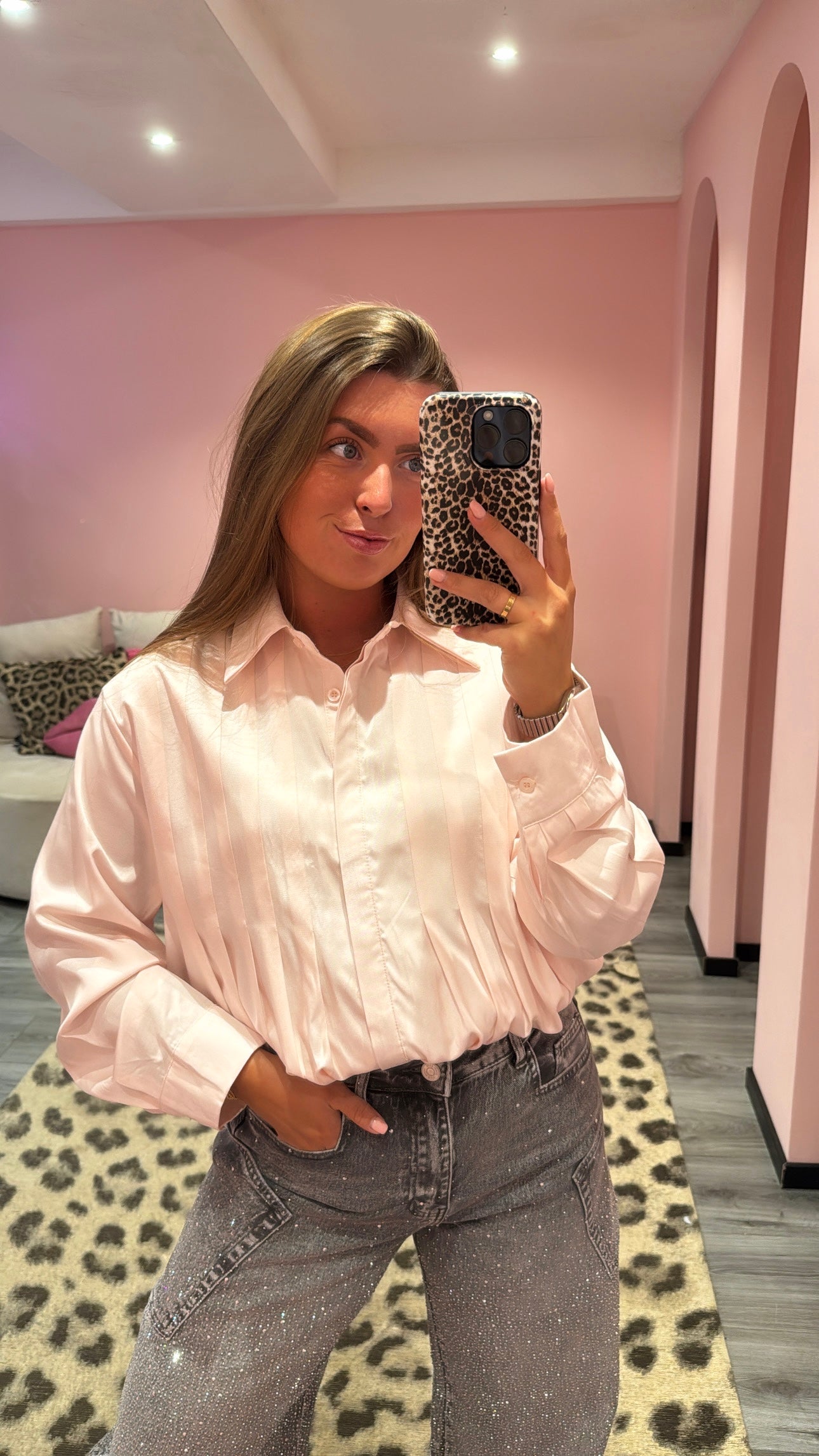 Ballon Stripe Blouse Licht Roze
