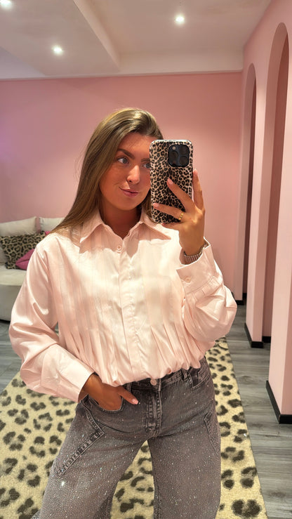 Ballon Stripe Blouse Licht Roze