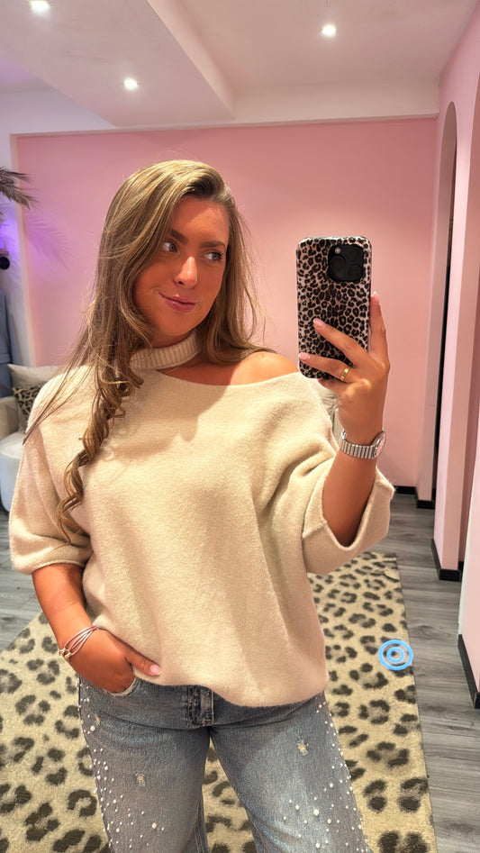 Elena Off Shoulder Knit Crème