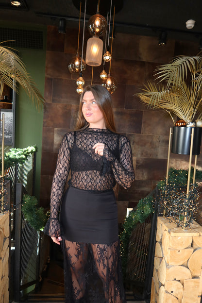 Lace Flared Top Zwart