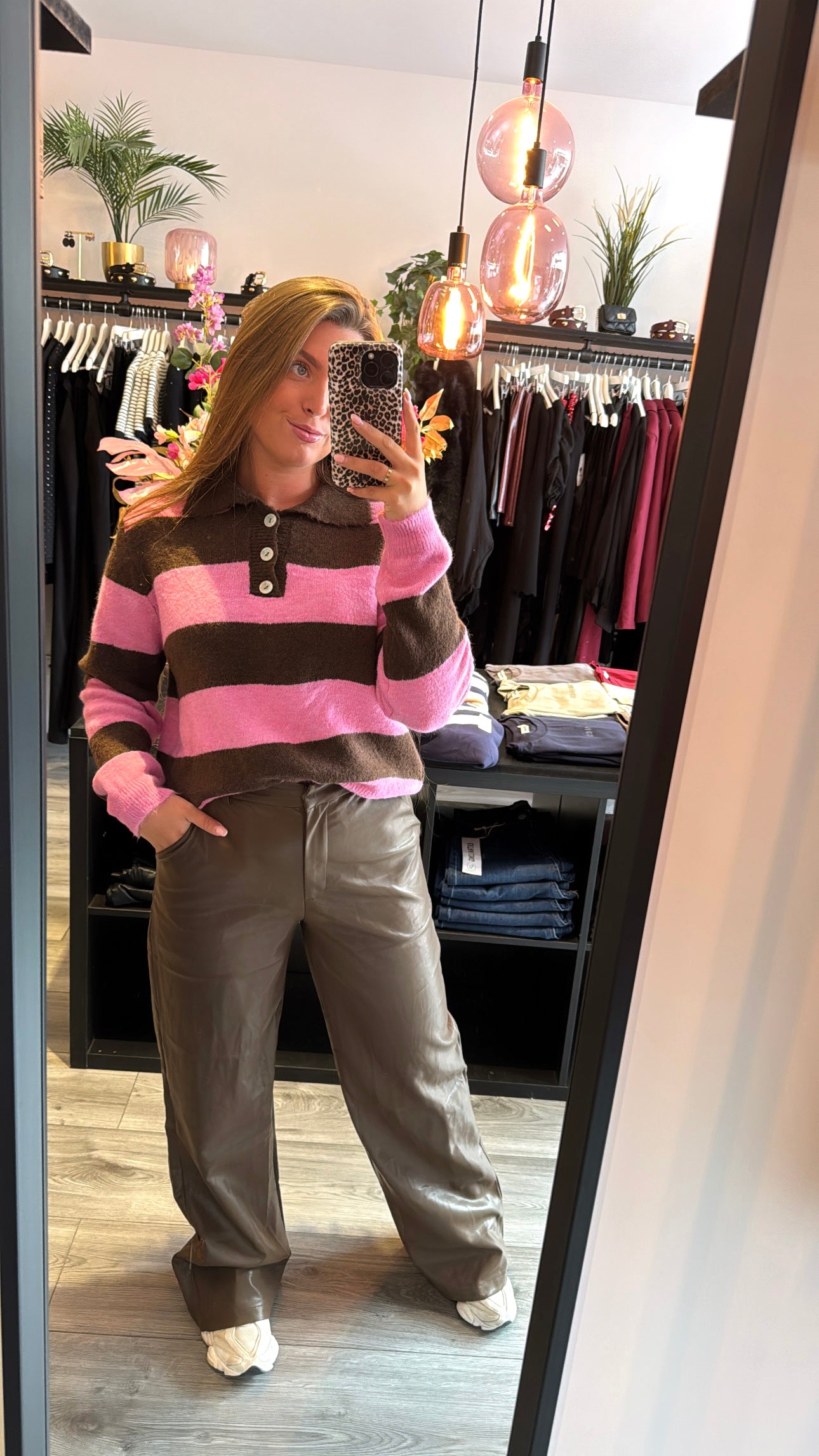 Ambika Knitted Polo Bruin/Roze