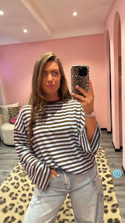 Streep Longsleeve Bruin/Blauw