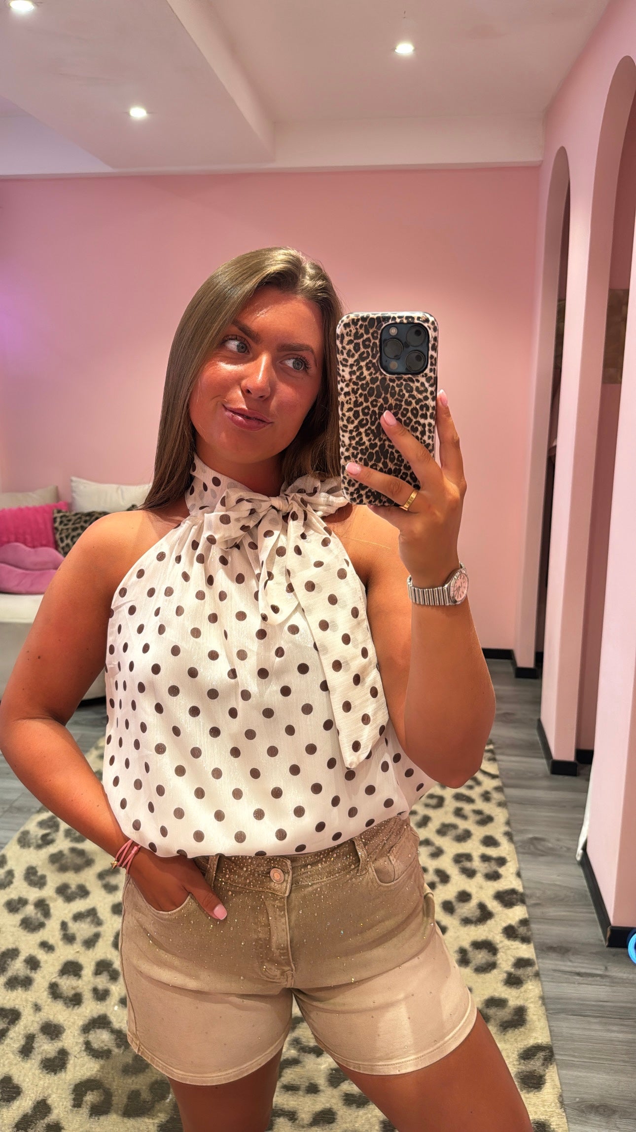 Dots Halter Top Creme