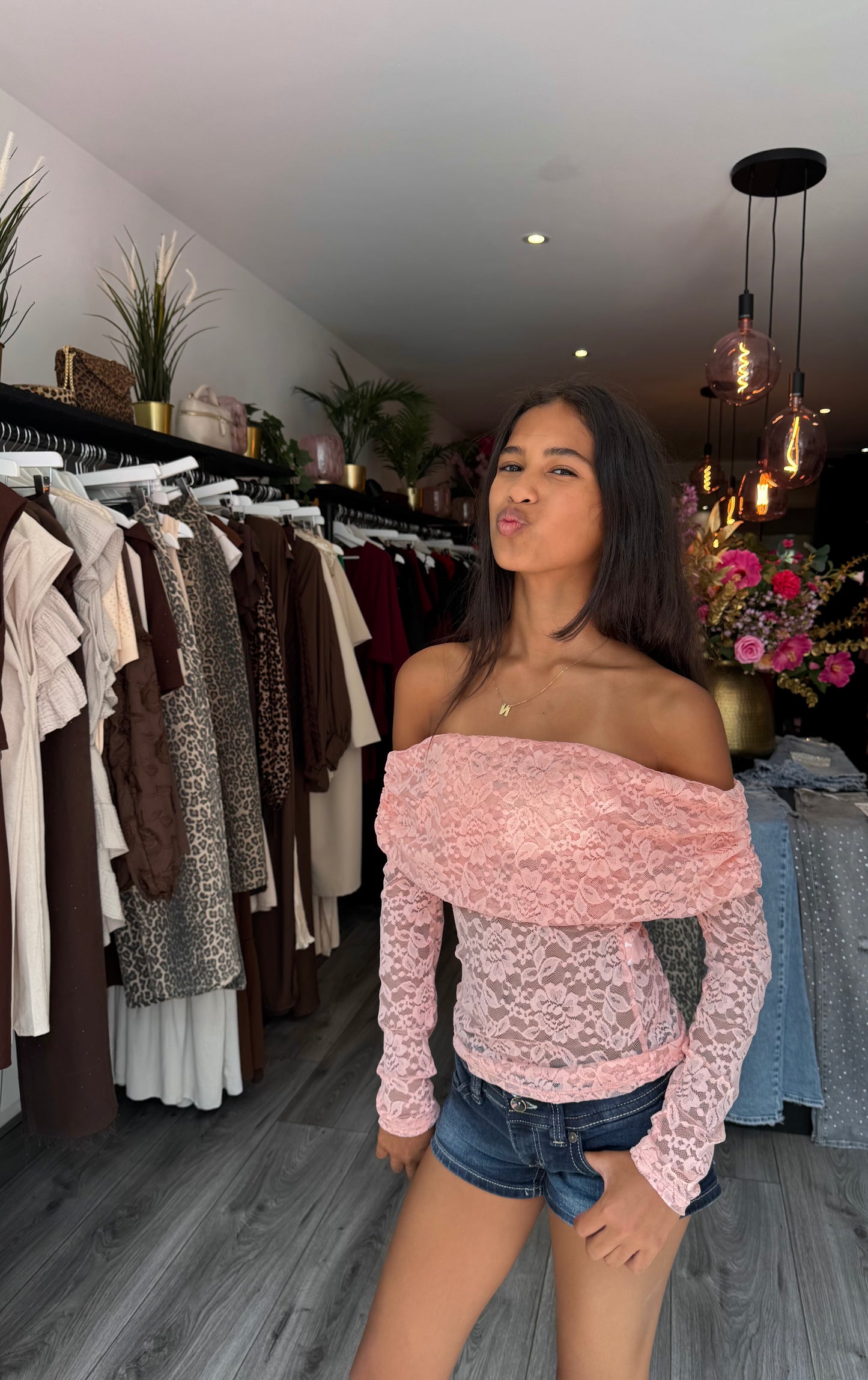 Luna Off Shoulder Lace Top Peach ByMila