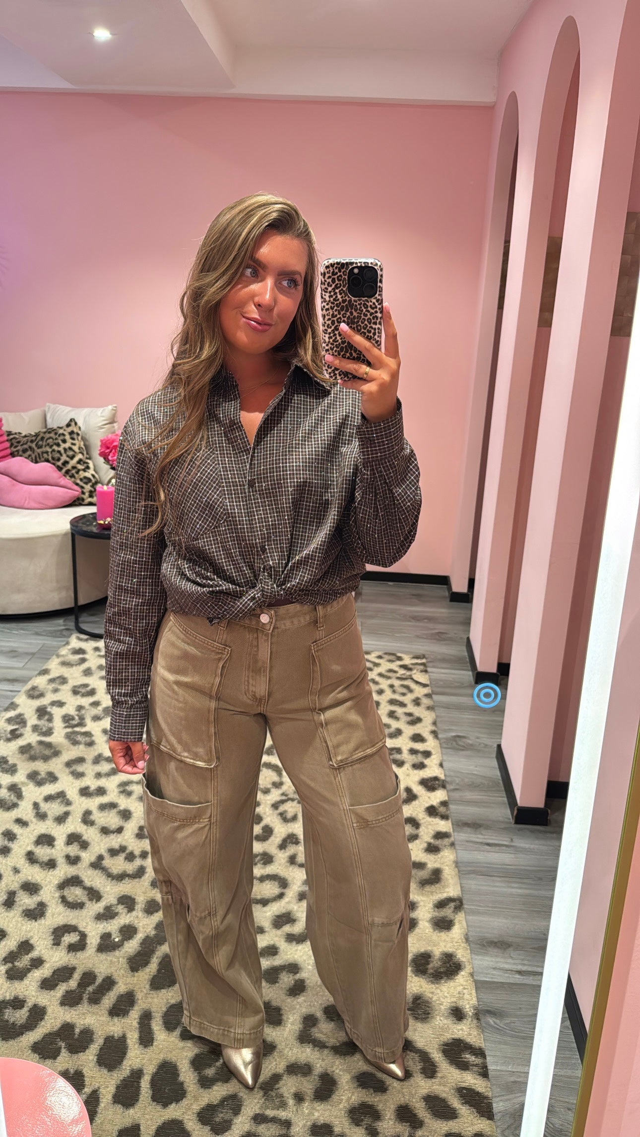 Queen Hearts Cargo Pocket Jeans Camel 3938E
