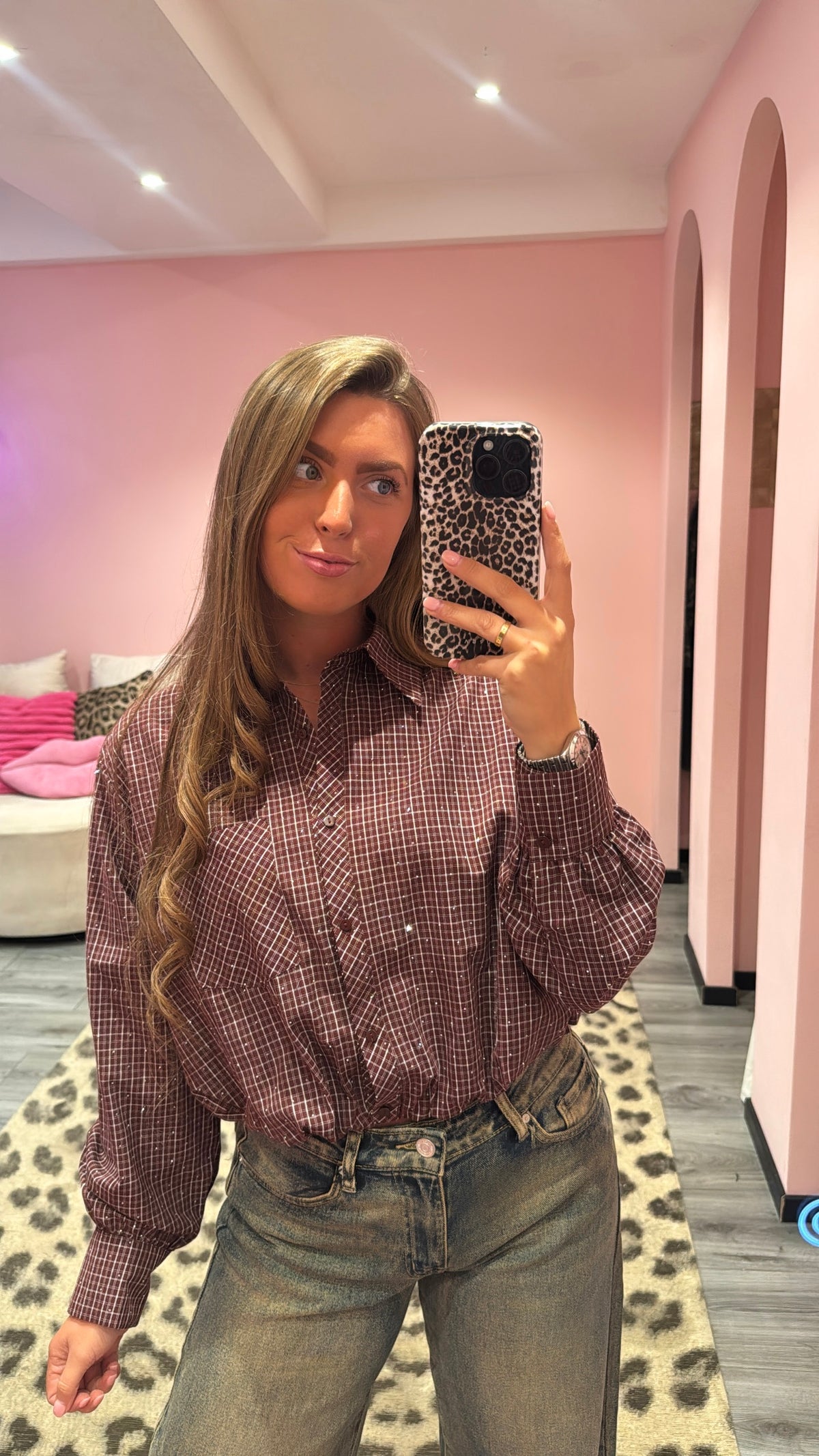 Sparkle Check Blouse Bordeaux