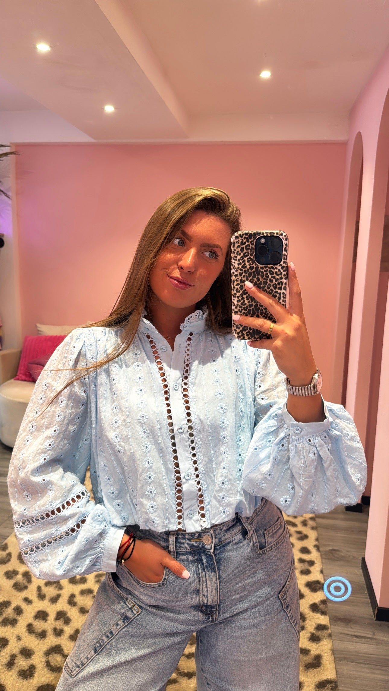 Broderie Blouse Blauw
