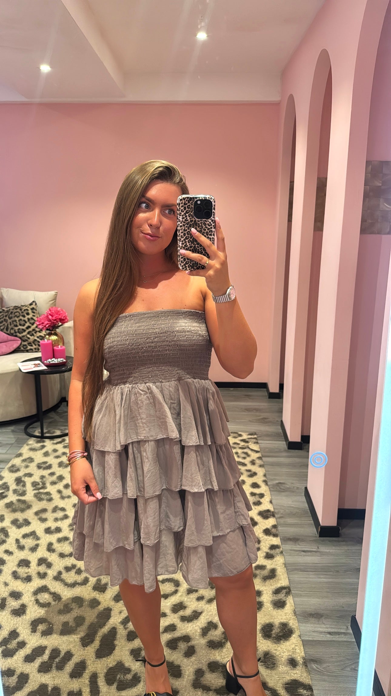 Valentina Bandeau Ruffle Dress Taupe