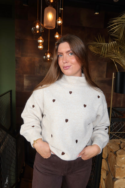 Knitted Hearts Col Trui Beige/Bruin