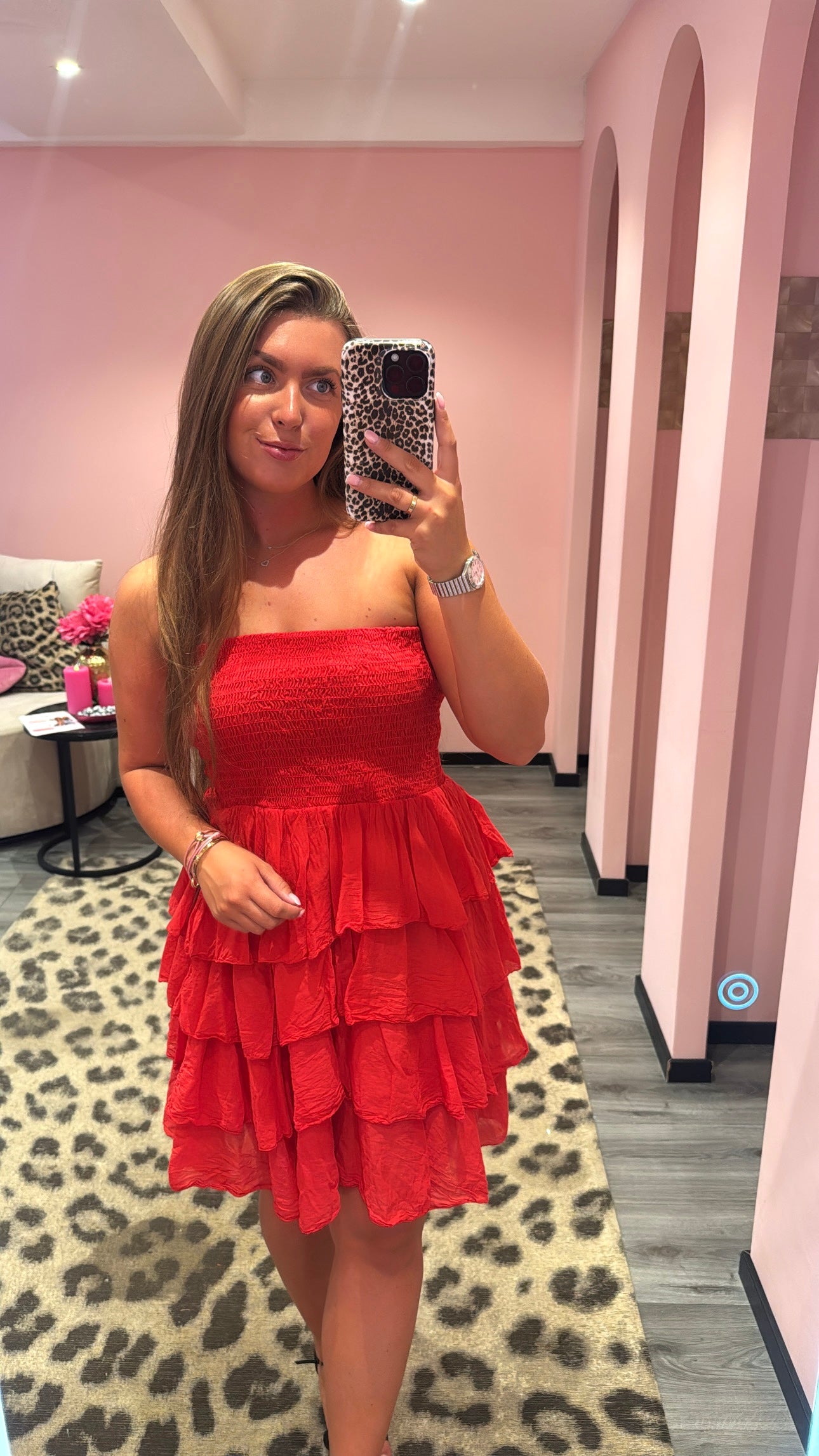 Valentina Bandeau Ruffle Dress Rood