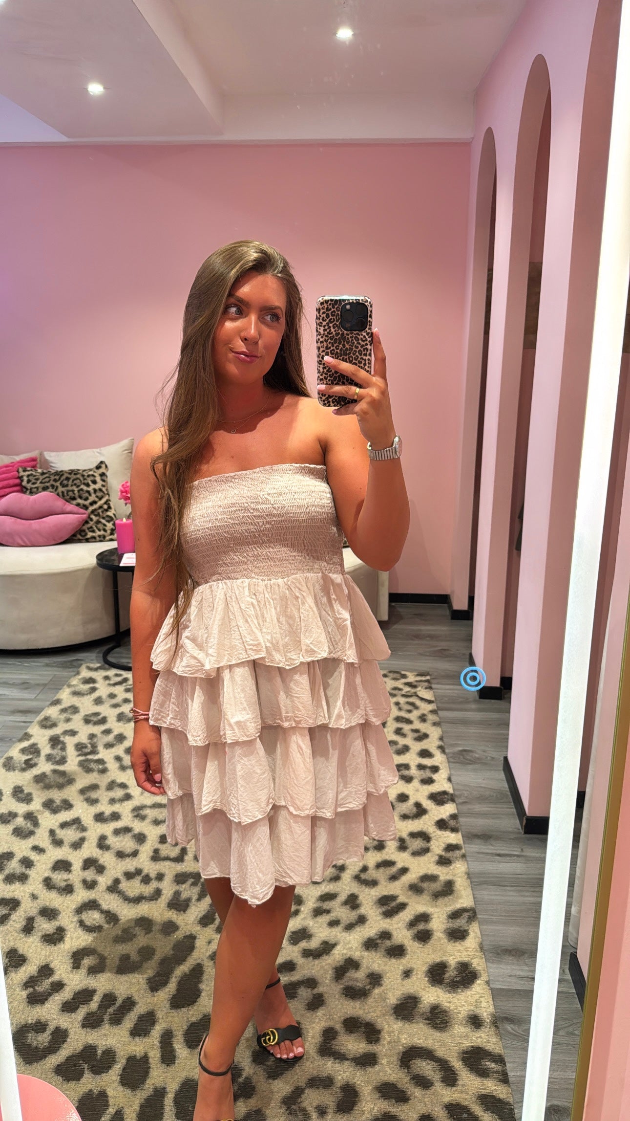 Valentina Bandeau Ruffle Dress Beige