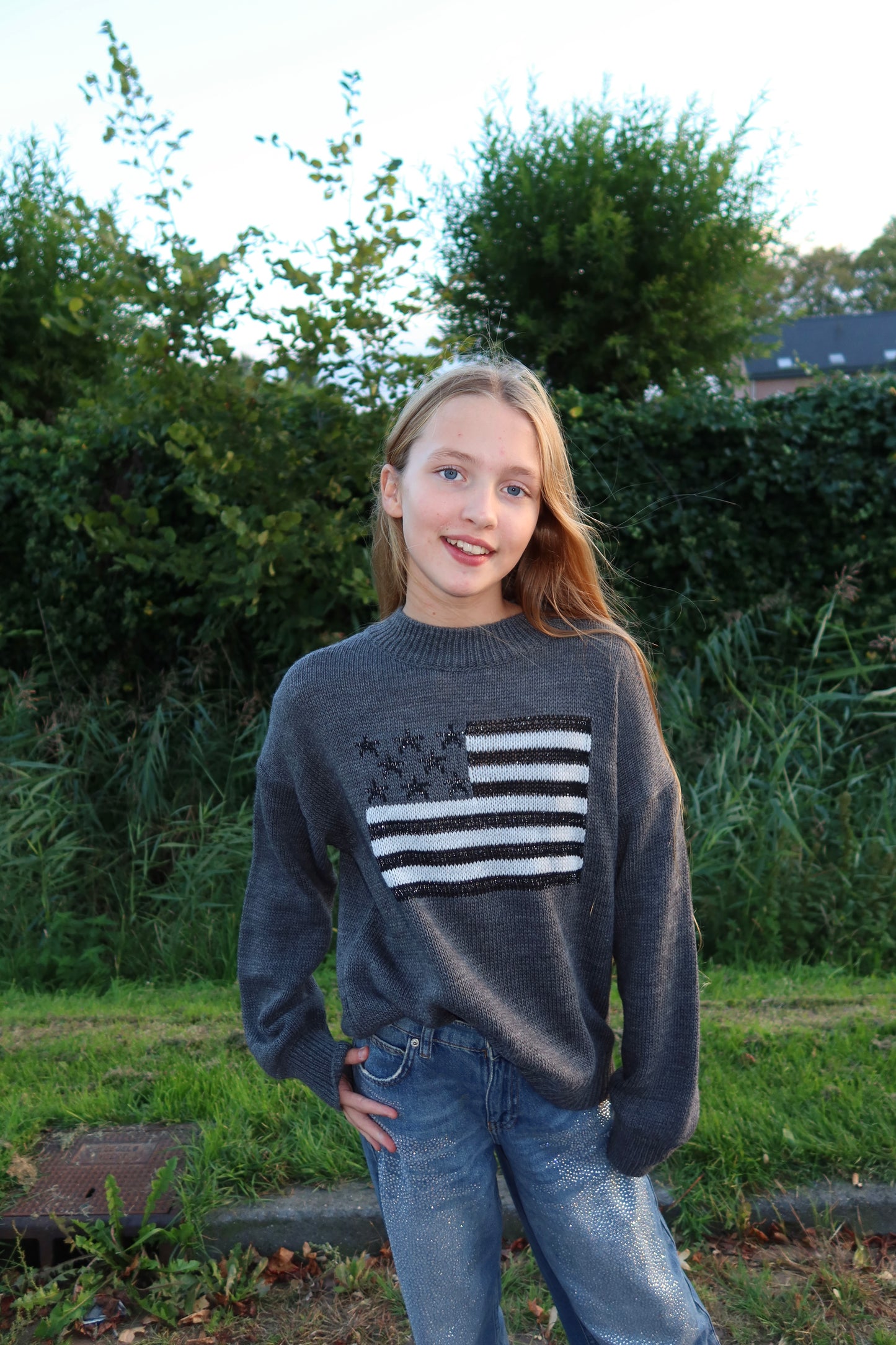 USA Glitter Sweater Grijs