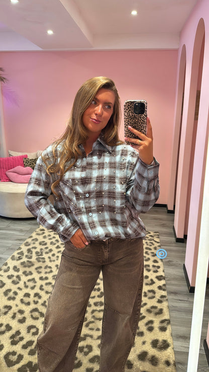 Flannel Sparkle Strass Blouse Blauw