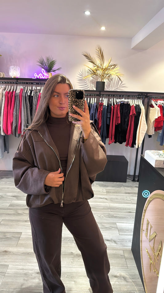 Suedine Look Jasje Bruin