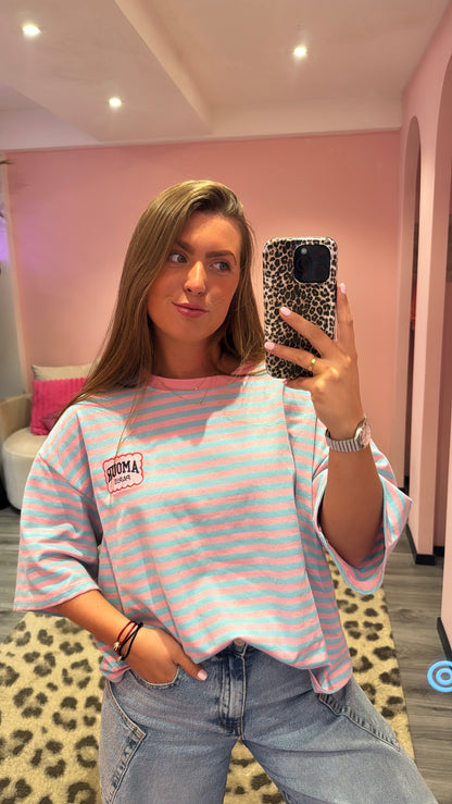 Amour Stripe T-Shirt Roze/Turquoise