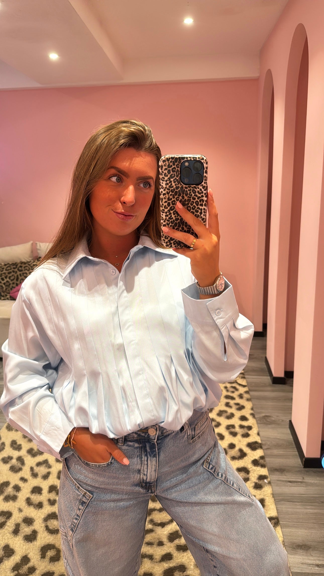 Ballon Stripe Blouse Licht Blauw