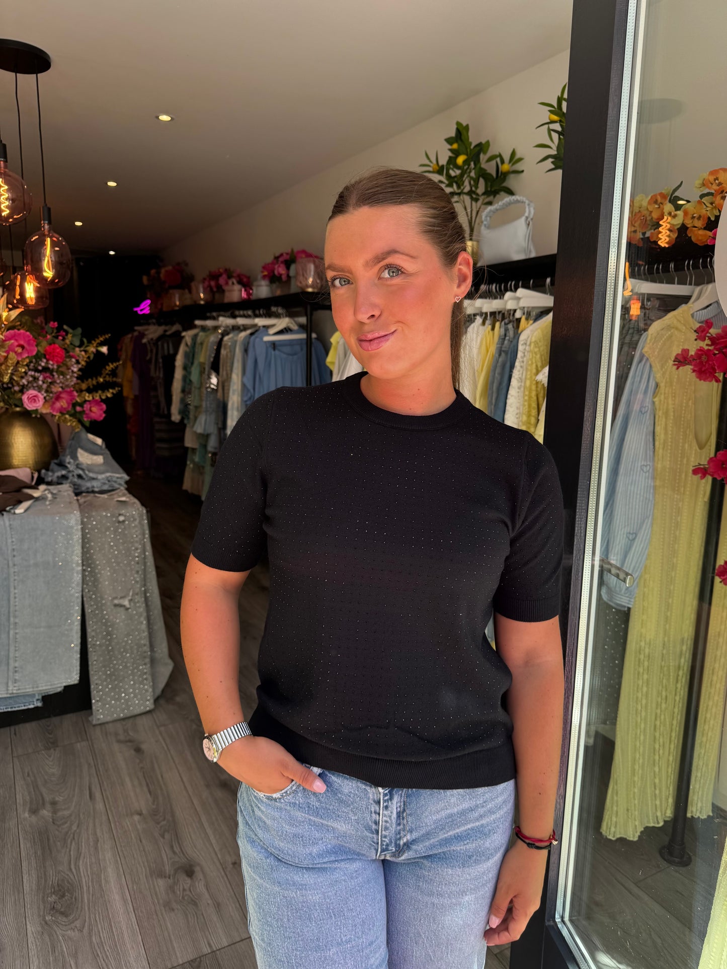 Strass Top Zwart Clara
