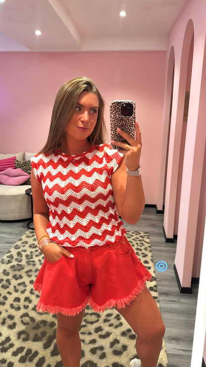 Top Riviera Crochet Rood/Wit