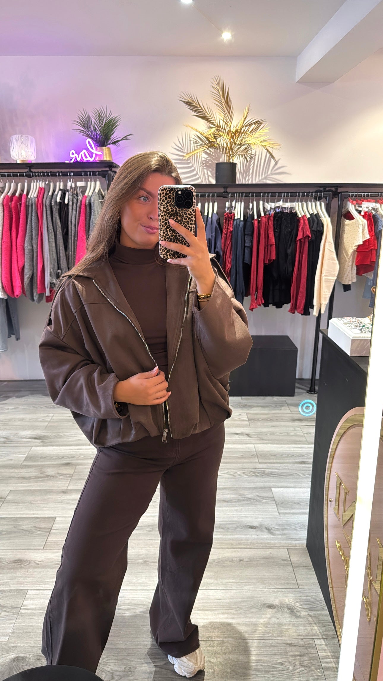 Suedine Look Jasje Bruin