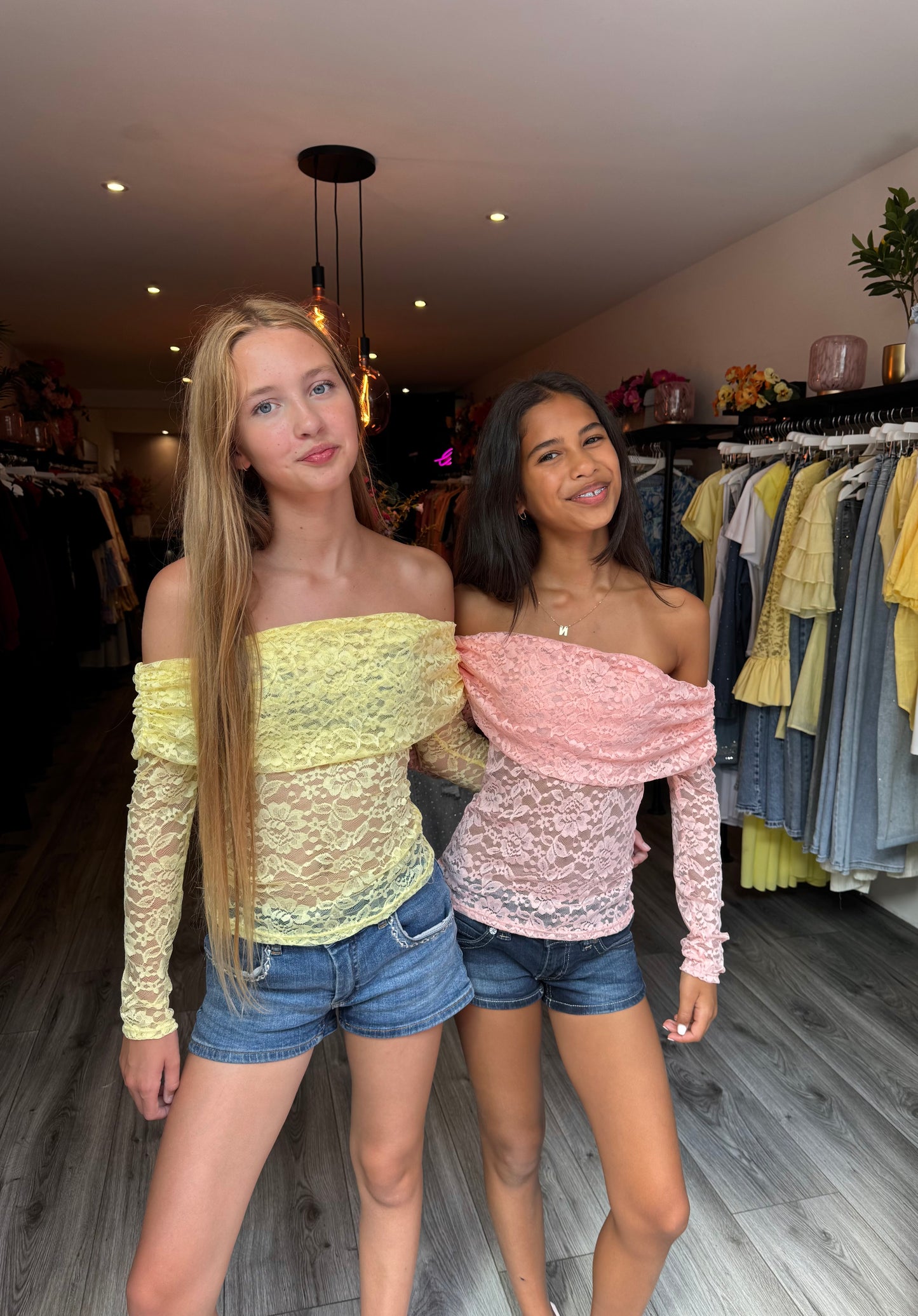 Luna Off Shoulder Lace Top Peach ByMila